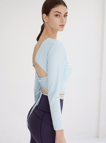 【S2N】TIME TO MOVE美背設計綁繩長袖上衣_Sky Blue T330