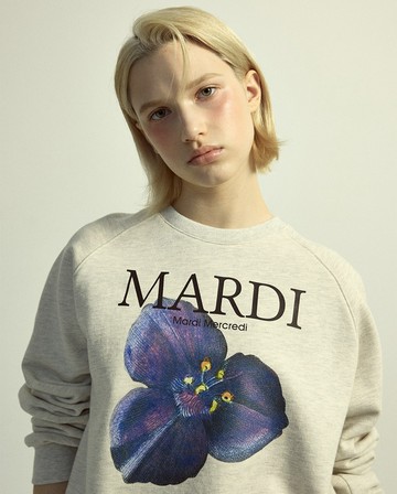 MARDI MERCREDI 印花大學TEE 燕麥色 百合花 紫花 純棉 SWEATSHIRT RAGLAN LILIES 04