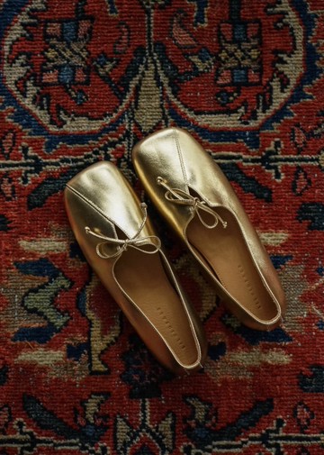 日本產鏡面小羊皮 方頭鏤空蝴蝶結芭蕾鞋 手工製 銀/金/銅/黑