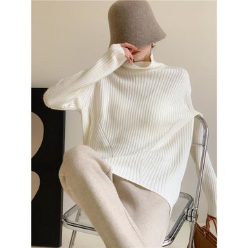 粉匠/經典羊絨羊毛 花紗加厚保暖寬松 高領堆領套衫針織毛衣 粗針