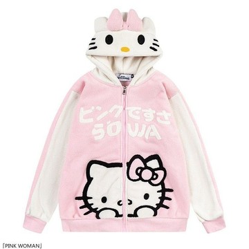 日系軟妹可愛kitty貓毛巾絨連帽衛衣女爆款秋冬歐韓系慵懶風外套