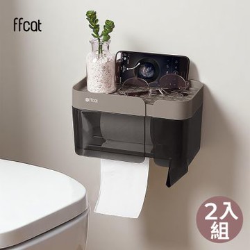 【ffcat】免打孔置物面紙衛生紙架 木棕咖 2入組#99593
