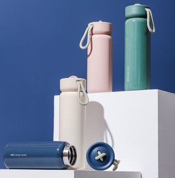 【AKS】鈕繩保溫瓶S(350ml)多色可選－藍／粉／米／綠