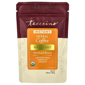 Teeccino, 速溶草本咖啡，榛子，中度烘焙，無咖啡萃取，3.53 盎司（100 克）