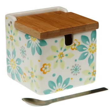 VERSA 竹蓋方形調味罐 附匙 綻放 300ml 方形設計節省空間 竹蓋增添自然風格  1個