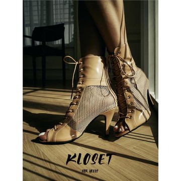 網紗透氣杏色涼靴跳舞爵士舞專用高跟鞋HEELS舞鞋魚嘴鞋涼鞋女夏