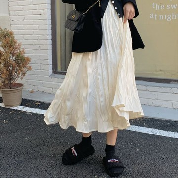 🌟臺灣出貨🌟 裙子 長裙 秋冬長裙 新款春夏百褶半身裙女溫柔風韓版高腰鬆緊顯瘦純色百搭中長款