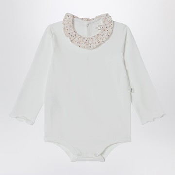 White bodysuit with neckline and floral print