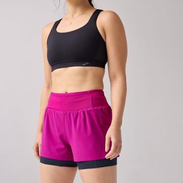 BROOKS 女 High Point 二合一短褲2.0_3吋_深紫紅/深夜藍(221656524)