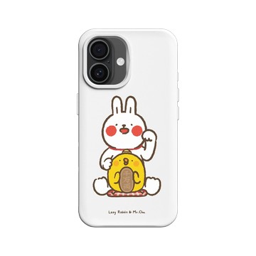 iPhone 16 SolidX 白 - 懶散兔與啾先生 Lazy Rabbit and Mr.Chu - 招財