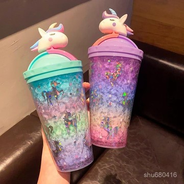 【全店免運 臺灣發貨】爆款杯子女學生韓版高顔值兒童水杯帶吸管炫酷獨角獸冰杯簡約情侶防摔 耐高溫 ins風 食品級 水杯