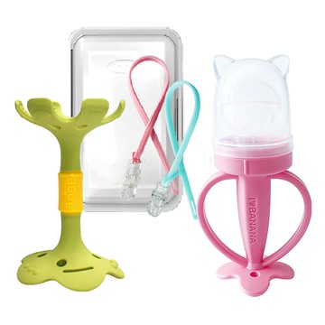 ange 造型固齒器 + 咬咬棒  固齒器 + 矽膠鍊夾 + 透明保護盒  小花 綠色 + 貓咪款 + 矽膠鍊夾 顏色隨機  1組