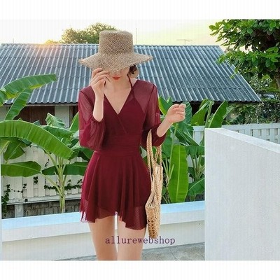 韓国ファッション レディース 水着 長袖 ワンピース 日焼け軽減 無地 ビキニ セット 水着 大きいサイズ 体型カバー レディースビキニ 女性水着 通販 Lineポイント最大get Lineショッピング