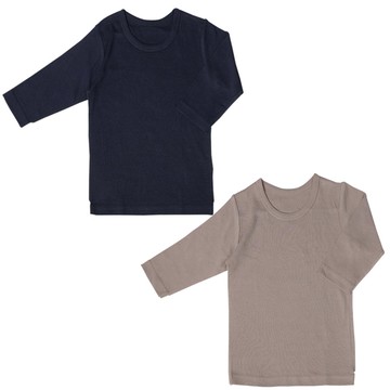 akachan honpo - 長袖圓領速乾上衣-2件組 素面-深藍色