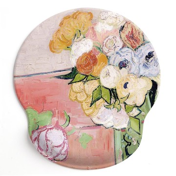 梵高油畫香榭紅玫瑰辦公加厚電腦手托鼠標墊護腕硅膠軟手腕墊【Snowbelle優選】