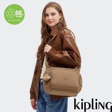 『牛角包』Kipling 棕褐色多袋實用側背包-GABB