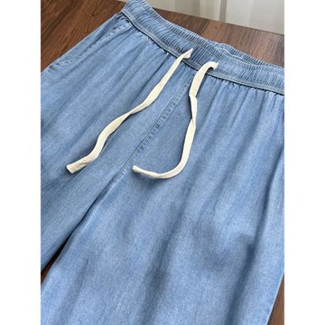 夏季薄款天絲牛仔褲男寬松直筒褲無彈水洗中腰萊賽爾休閑褲子