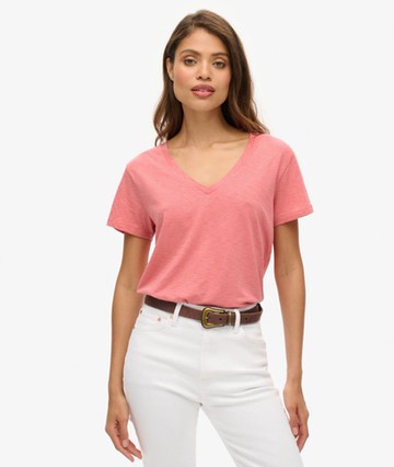 Superdry Women's Women's Slub Embroidered V-neck T-shirt Pink / Mauveglow Pink - Size: 10 Size: 6