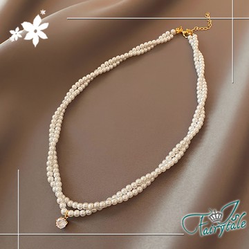 【伊飾童話】迷人單鑽＊雙層麻花珍珠短頸鍊