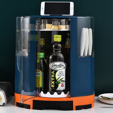 家用廚房置多功能可旋轉調料盒油鹽醬醋佐料盒帶蓋餐具刀具收納架