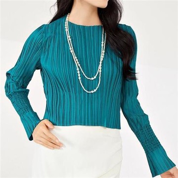 【巴黎精品】現貨+預購 三宅風皺褶衣服褶皺上衣-長袖摺衣壓褶修身短款三宅打底衫折衣女T恤3色a1jq26