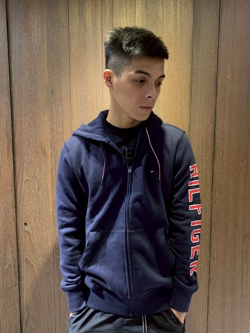 美國百分百【全新真品】 Tommy Hilfiger 經典 TH 棉質 連帽 外套 夾克 手臂 LOGO 深藍 AN28