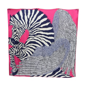 HERMES 愛馬仕 桃紅色 羊絨 絲綢 Zebra Pegasus 絲巾 140 【二手名牌BRAND OFF】