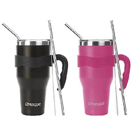 Ezprogear 40 oz Pack Stainless Steel Coffee Tumbler Double Wall Cup Vacuum Insulated Travel Mug with Handle and Straw (Black Magenta)