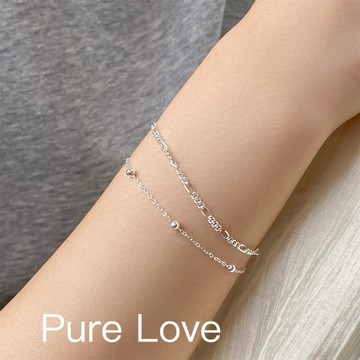Pure Love樂芙 / 正韓 銀飾【S925純銀】B0803簡約通體純銀手鍊幾何十字間隔小圓珠手鏈 / 二款