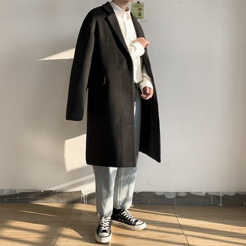 風衣外套男oversize慵懶風秋冬設計感中長款毛呢外套冬裝厚款呢子