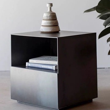 床頭櫃 儲物櫃 免運速發 附發票 意式極簡家居床頭柜創意黑色現代收納柜設計師賦予日式侘寂風設計