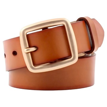 本革職人 女款 真皮時尚簡約玫瑰金針扣式皮帶  105cm  駝色