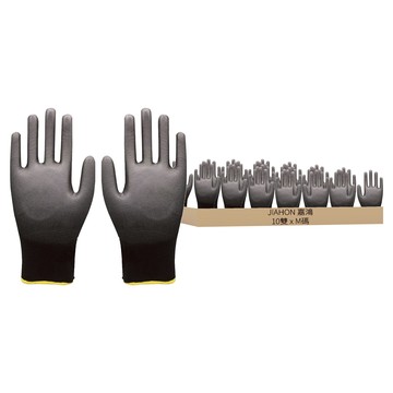 嘉鴻牌 合手型棉紗手套 pu塗掌手套(黑色) m碼 10雙/包  1入