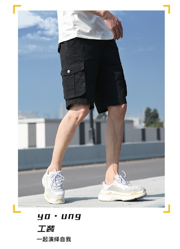 FB4158 日系男式休閒夏季多口袋工裝五分褲