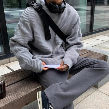[HYC] 韓國 厚磅 粗針織 毛衣 素面 百搭 寬袖 垂墜感 男女 上衣 休閒針織衫 長袖 高級感 純色毛衣 內搭