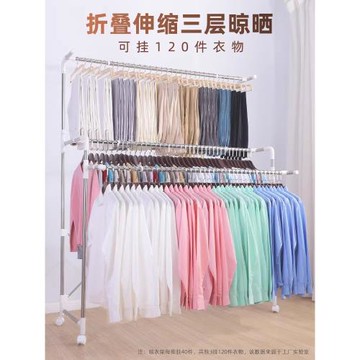 晾衣架子 落地折疊室內雙桿式陽臺家用伸縮曬衣桿移動升降涼衣架