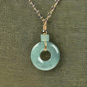 【願‧平安】冰藍水翡翠平安扣鎖骨鏈14K包金| 天然A貨翡翠| 送禮