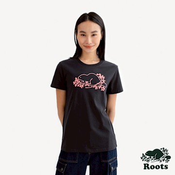 Roots女裝- NOVELTY BEAVER 短袖上衣-石墨黑
