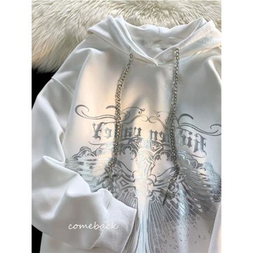 嘻哈潮牌bf寬松情侶裝外套男女美高街十字架鏈條秋冬連帽加厚衛衣