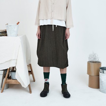 脈絡厚棉七分條紋綁帶裙