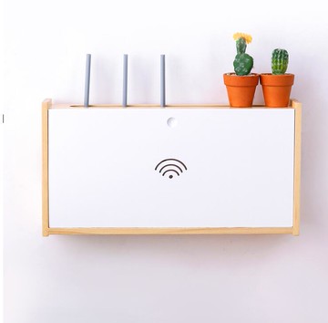 實木WIFI路由器貓收納盒壁掛墻免打孔電視線機頂盒置物架插座遮擋【林之舍】