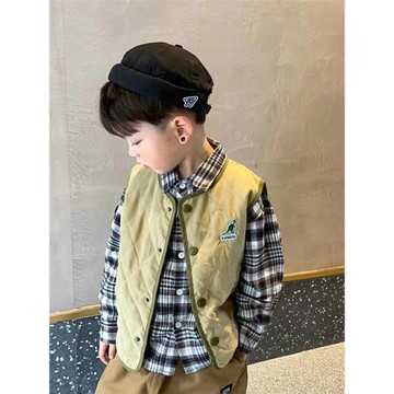 日系格子男寶夾棉中小童春秋坎肩