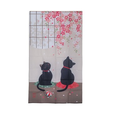 針織長門簾-85x150cm-賞櫻招福貓咪-2條