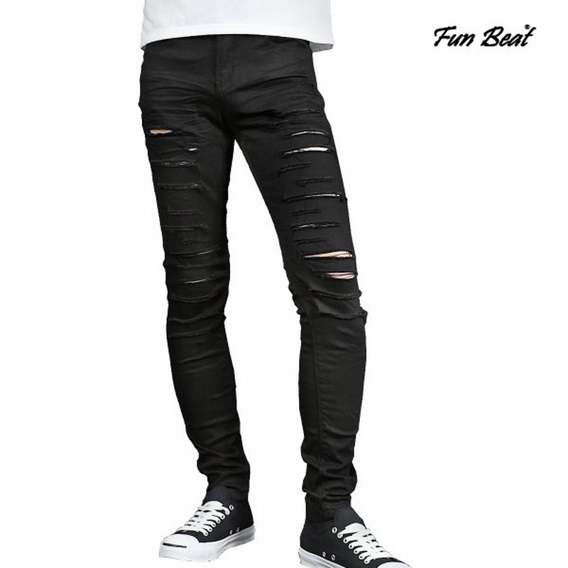 V Men ブイメン ダメージスキニー クラッシュ スーパースキニー ブラックデニム パンツ 美脚 ストレッチデニム ボトムス ジーンズ メンズ ブラック黒 通販 Lineポイント最大0 5 Get Lineショッピング