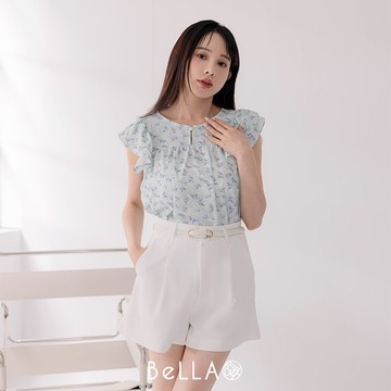 【三件$1500】BeLLA 小花荷葉袖背心 草原綠