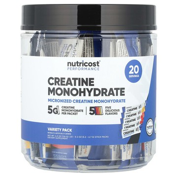 Nutricost, 表現提升，一水肌酸，多種口味，20 條，每條 0.2 盎司（5.2-6.7 克）