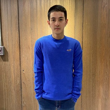 美國百分百【Hollister Co.】華夫格 T恤 HCO 長袖 T-shirt 海鷗 針織 鬆餅格 寶藍 S號 AQ32