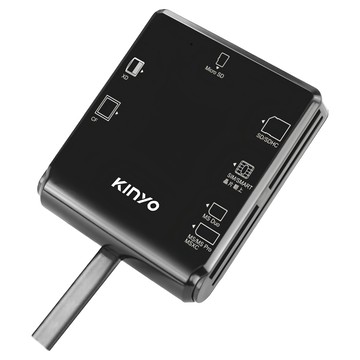 Kinyo 多合一晶片讀卡機 60 x 14.5 x 70mm 線長1.2m 83g  KCR-6254  黑色  1個