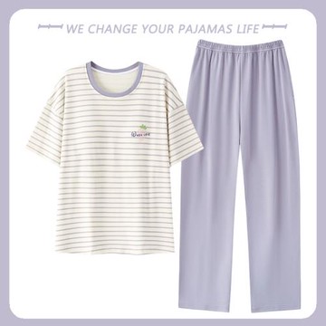 高級感2025夏季新款睡衣女純棉薄款短袖長褲休閑可外穿家居服套裝