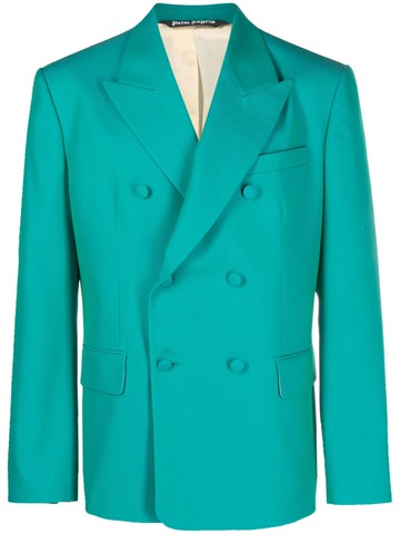 Palm Angels - double-breasted blazer - men - Cupro/Cotton/Polyester/Cotton - 48 - Blue
